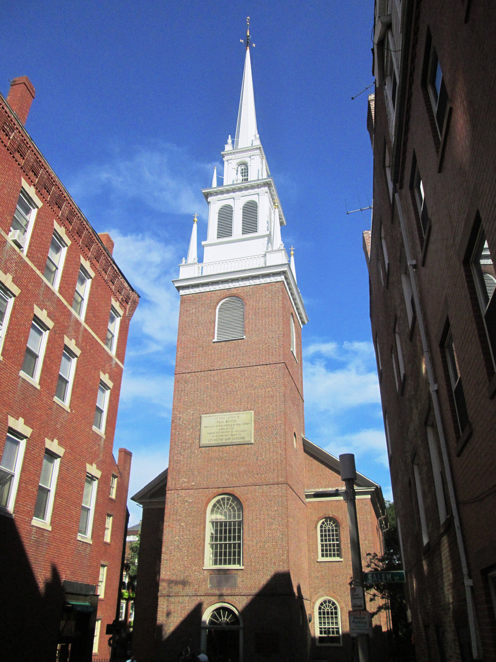 Old North Church in Boston seen from Hull Street