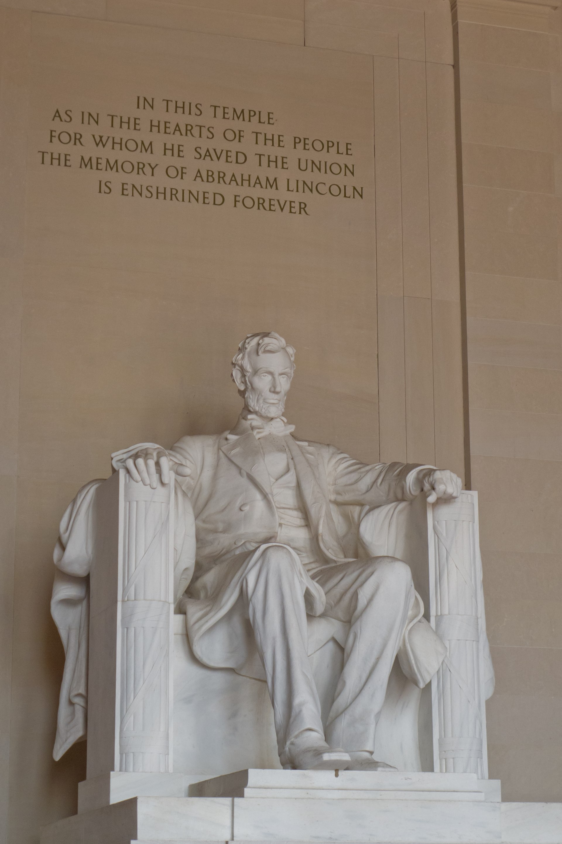 The seated Abraham Lincoln statue inside the Lincoln Memorial in Washington, D.C.